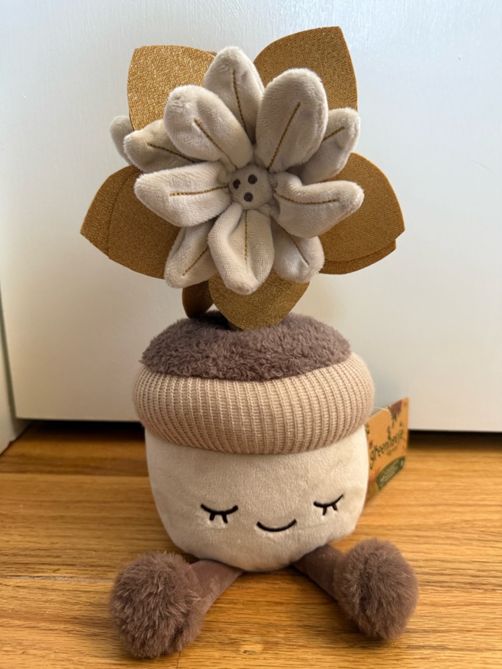 Plush flower in pot with Gold Fabric Flower NWT